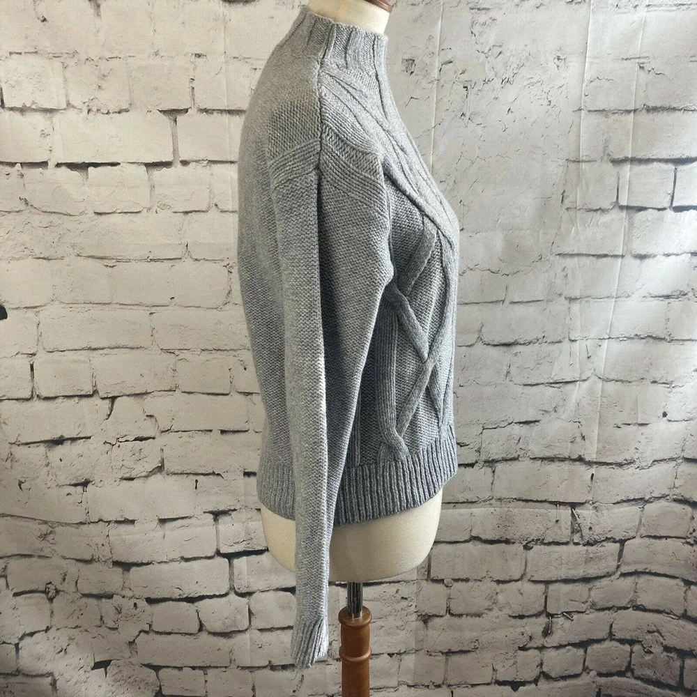Everlane Cable Knit Gray Sweater mock neck size XS 100% Wool - Picture 4 of 12